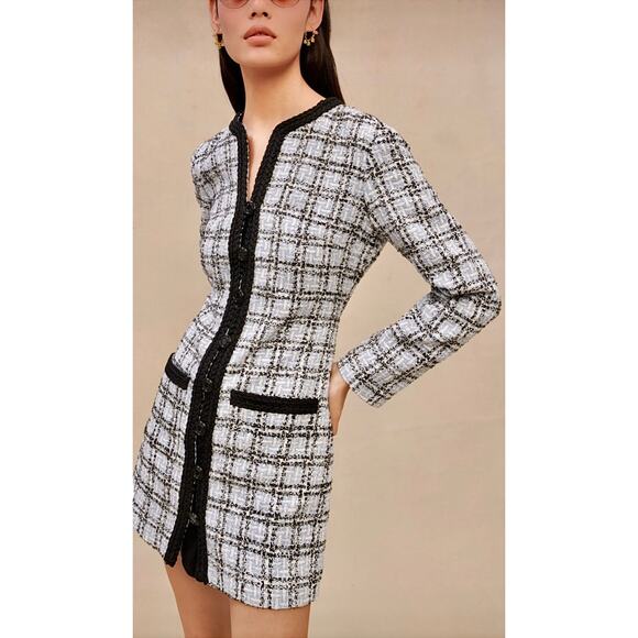MAJE Rizuli Pattern Flannel Long Sleeve Mini Tweed Dress | NWT | EU 34 US 0 - Picture 1 of 8